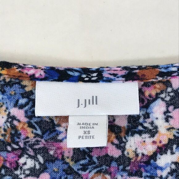 J. Jill Floral 3/4 Sleeve Blouse Women's XS Petite Crinkle Rayon Relaxed Career - Picture 9 of 11